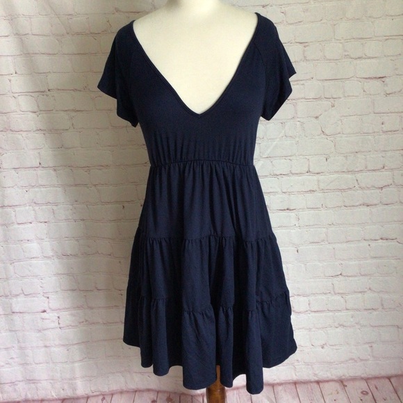 Urban Outfitters Navy Blue V-Neck Short Sleeve Dress - Size XS - Picture 1 of 7